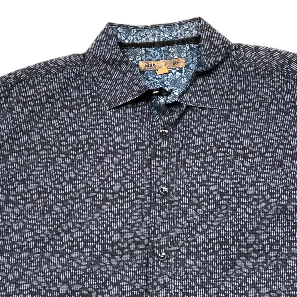 Pronto Uomo Blue Black Print Oxford Shirt size 2XT - Picture 2 of 10